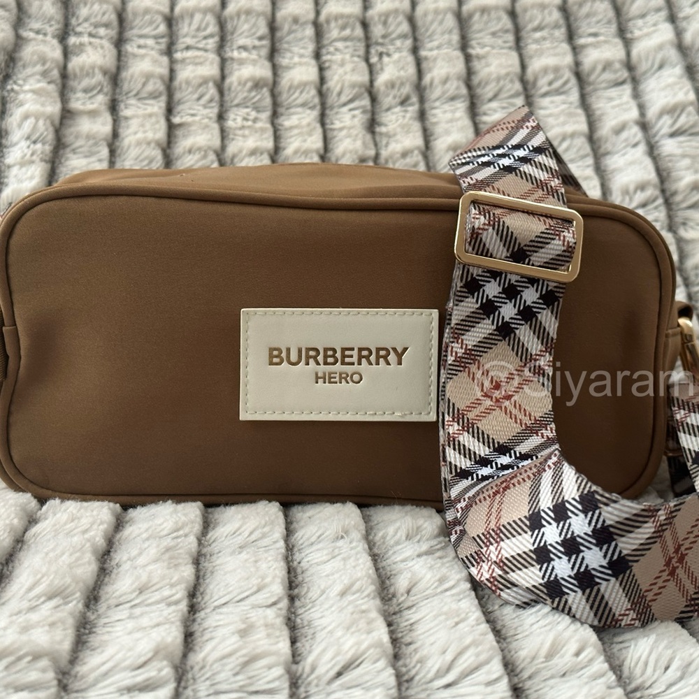 Burberry Brown Toiletry Bag with Patterned Strap